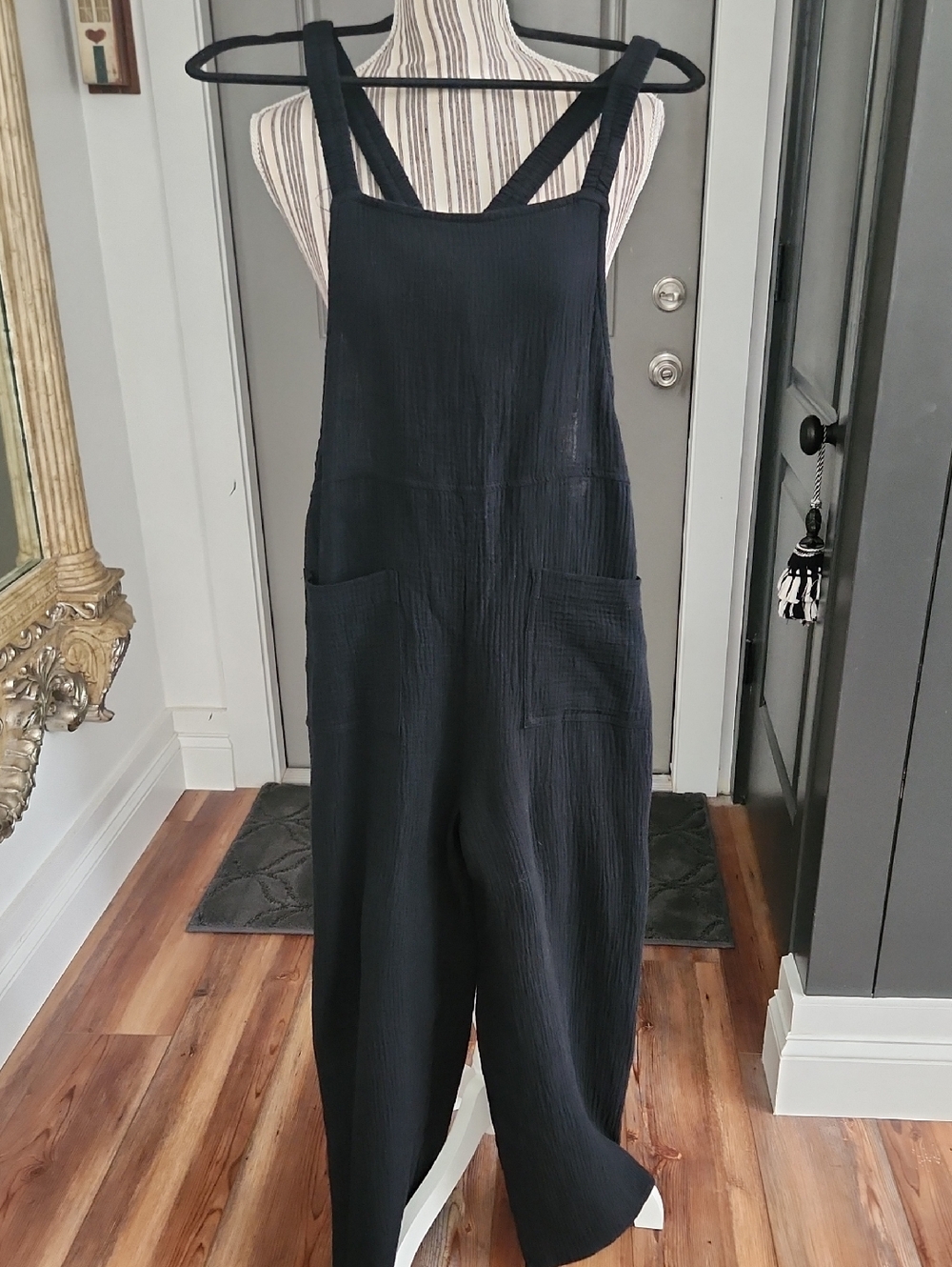 Hyfve Black Wide-Leg Cotton Gauze Overalls